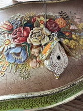 Load image into Gallery viewer, vintage tin - Golden floral bird house necklace
