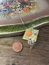 Load image into Gallery viewer, vintage tin - Golden floral bird house necklace