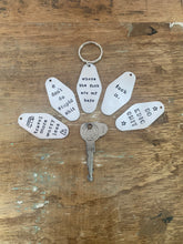 Load image into Gallery viewer, "Hand stamped vintage hotel keychain" Keytag