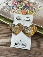 Load image into Gallery viewer, vintage tin earrings - floral hearts
