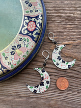 Load image into Gallery viewer, vintage tin earrings - blue and pink moons
