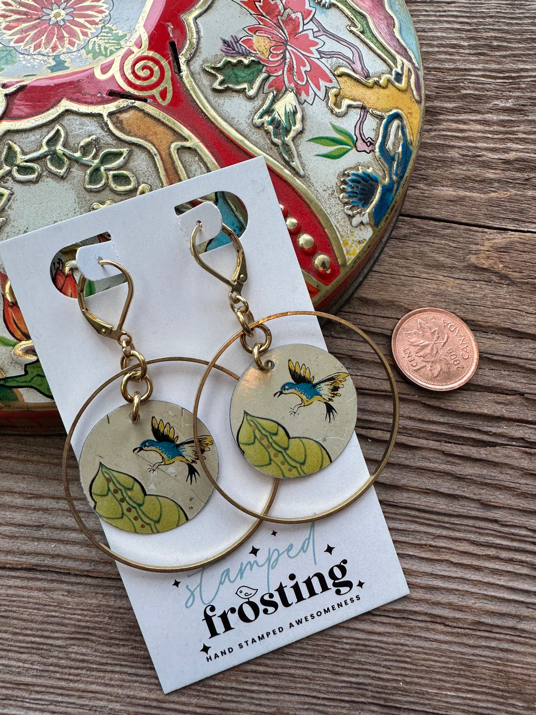 vintage tin earrings - Birds
