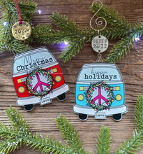 Load image into Gallery viewer, Hippie holidays camper van Christmas tree decoration
